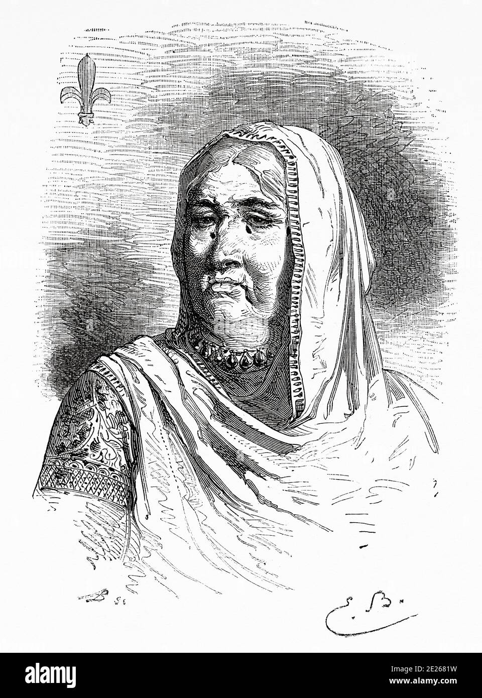 Portrait de Madame Isabelle de Bourbon, Princesse de Bhopal, Inde. Ancienne illustration de gravure d'El Mundo en la Mano 1878 Banque D'Images