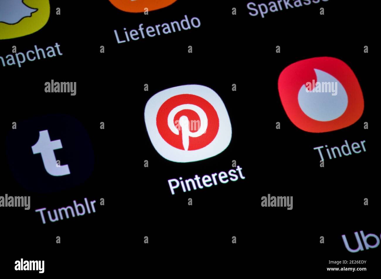Smartphone, afficher, App, Pinterest Banque D'Images
