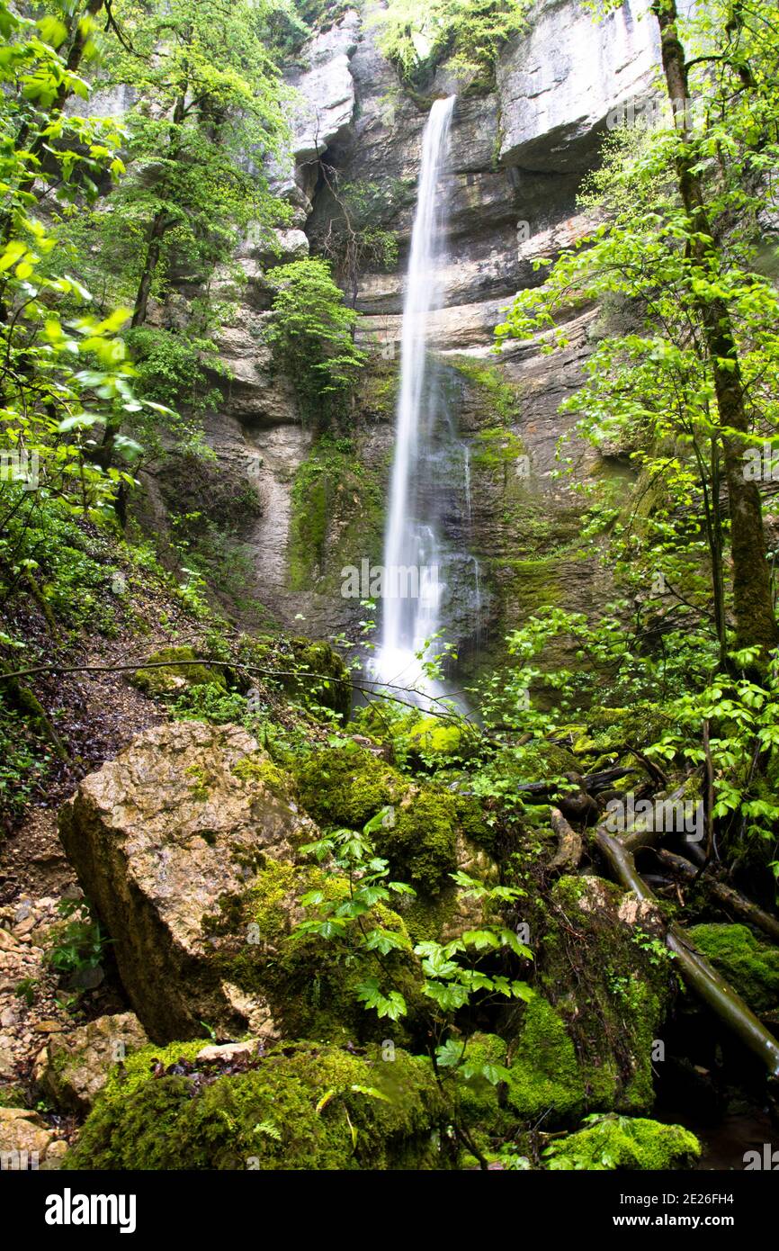 Der spektakuläre Wasserfall des Raffenot im französischen Jura Banque D'Images