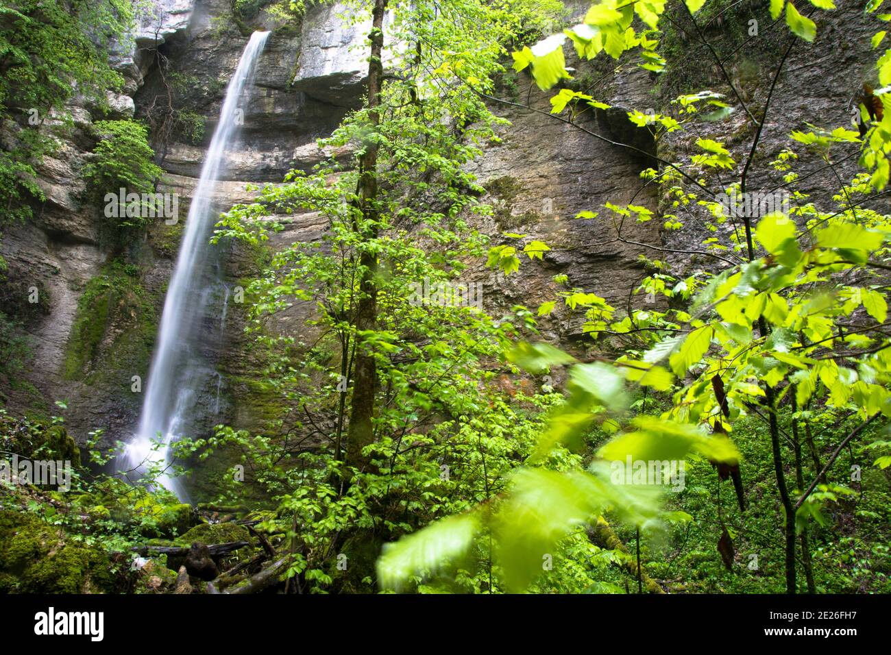 Der spektakuläre Wasserfall des Raffenot im französischen Jura Banque D'Images