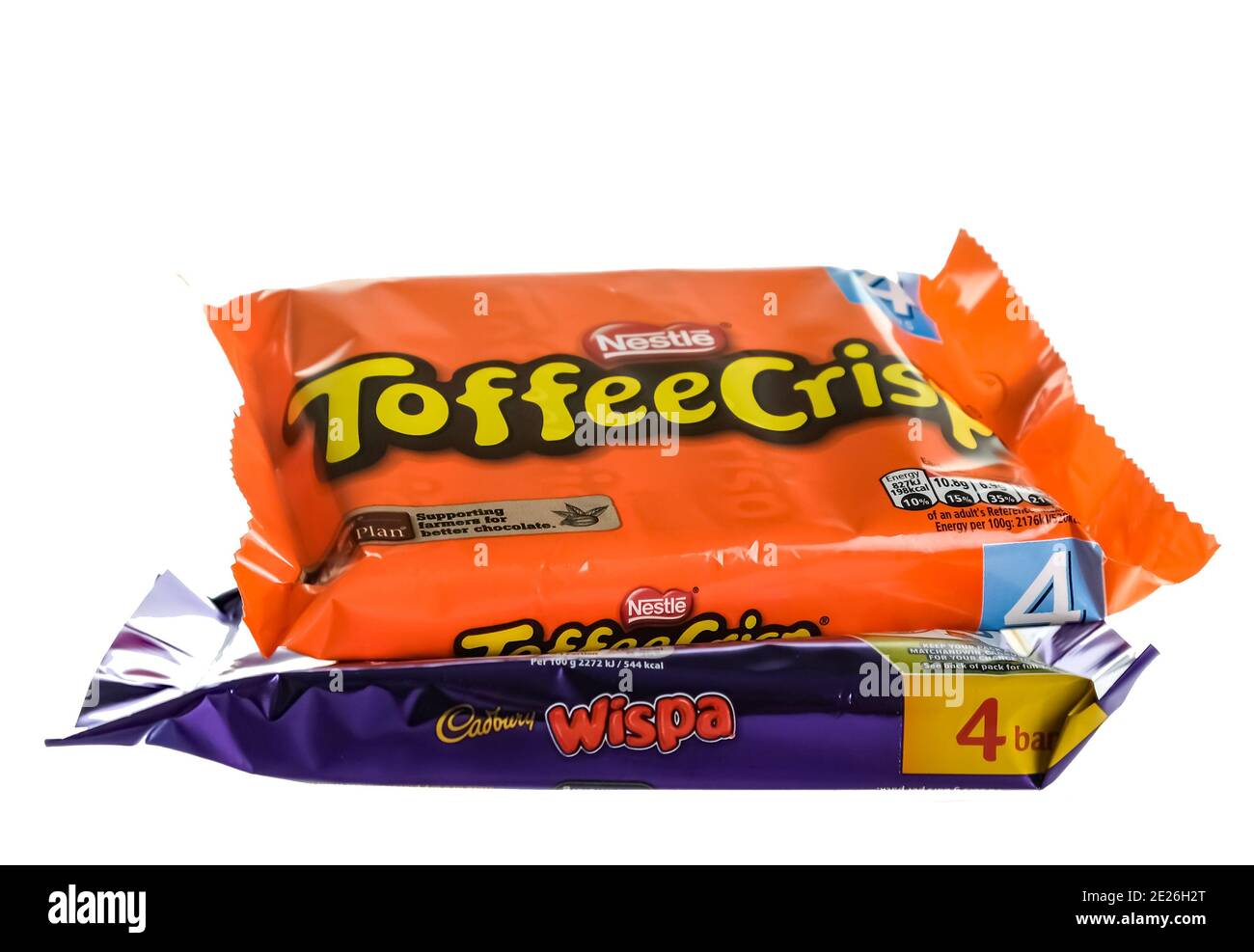 Norwich, Norfolk, Royaume-Uni – décembre 20 2020. Photo d'illustration d'un lot de barres de chocolat Nestle Toffee Crisp et Cadburys Wispa Banque D'Images