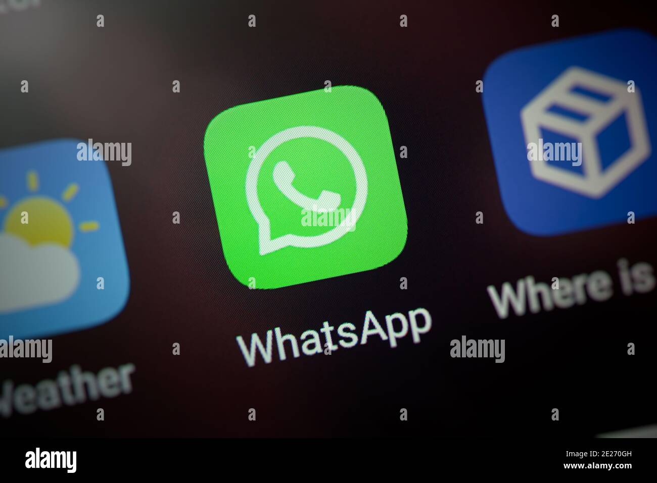 Wroclaw, Pologne - 30 NOVEMBRE 2020 : icône WhatsApp sur le système Android. WhatsApp est un service de messagerie instantanée développé par Facebook Banque D'Images