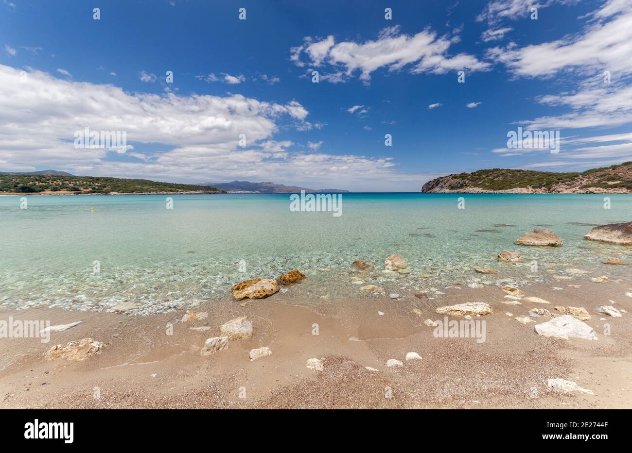 Plage de Voulisma, village d'Istron (Kalo Chorio), municipalité d'Agios Nikolaos, Lasithi, Crète, Grèce, Europe Banque D'Images