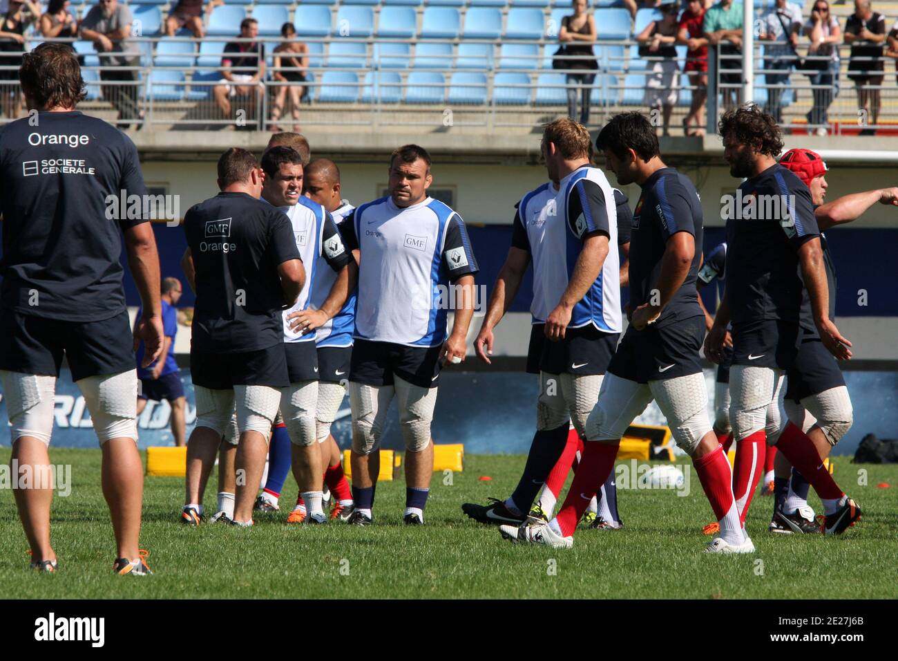 France joueur de rugby Nicolas Mas lors d'une session de rugby au stade aime Giral de Perpignan, dans le sud de la France, le 31 juillet 2011. L'équipe française prépare la prochaine coupe du monde 2011 en Nouvelle-Zélande. Photo de Michel Clementz/ABACAPRESS.COM Banque D'Images