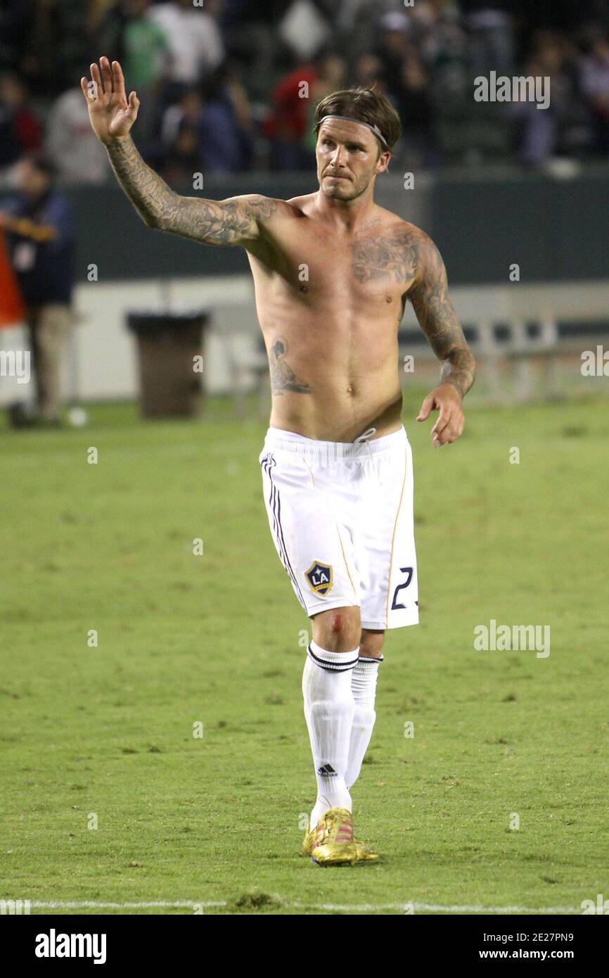 David Beckham en action pendant LA Galaxie prend les tremblements de terre de San José qui se sont tenus au Home Depot Center à Carson, CA, Etats-Unis le 20 août 2011. Photo de Tony DiMaio/ABACAPRESS.COM Banque D'Images
