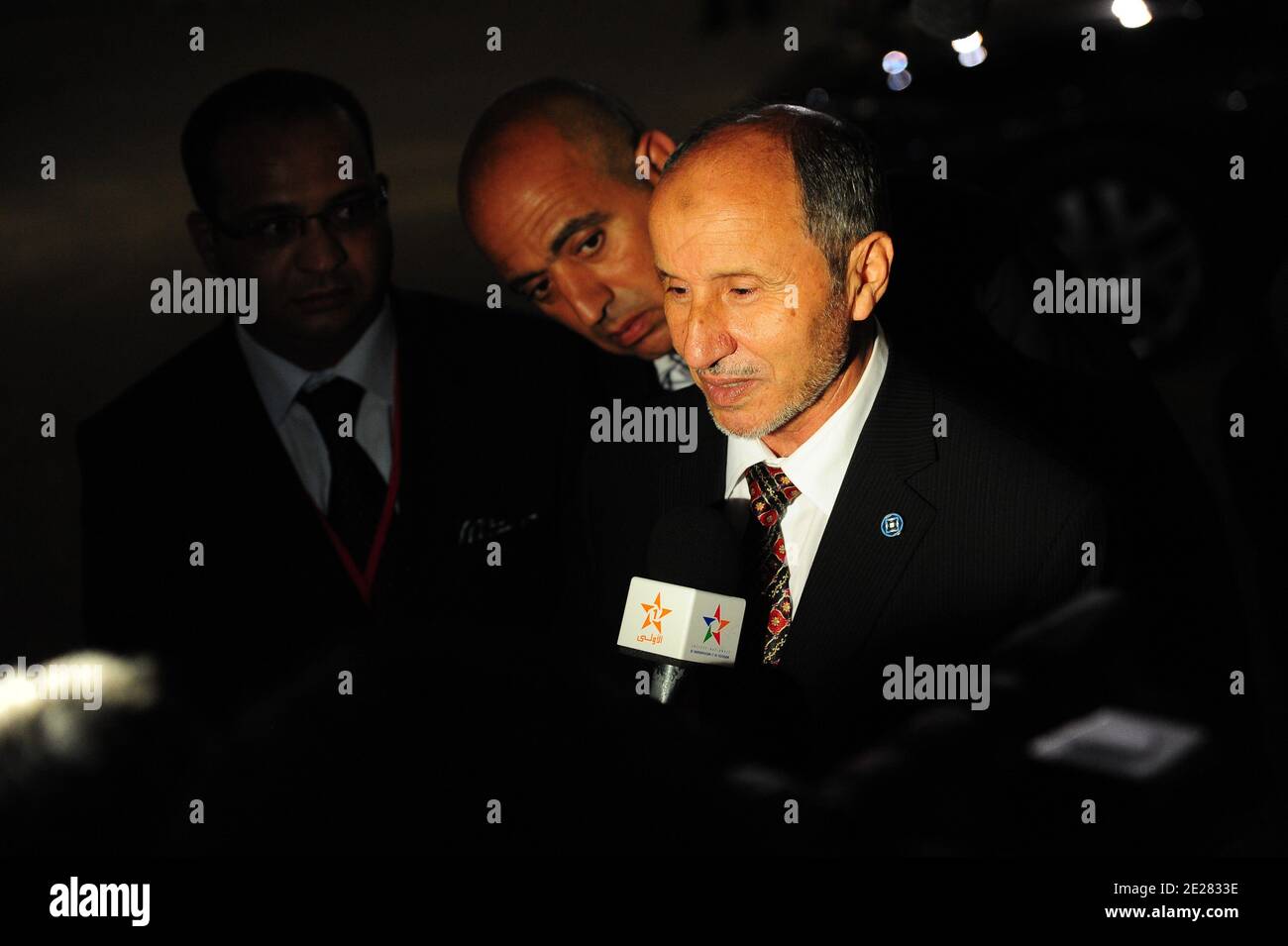 Mustafa Abdel Jalil, chef du Conseil national révolutionnaire de transition de Libye, est photographié au Palais Elysee, à Paris, en France, le 1er septembre 2011, à la fin de la conférence de Paris sur l'avenir de la Libye après Mouammar Kadhafi. Photo de Mousse/ABACAPRESS.COM Banque D'Images