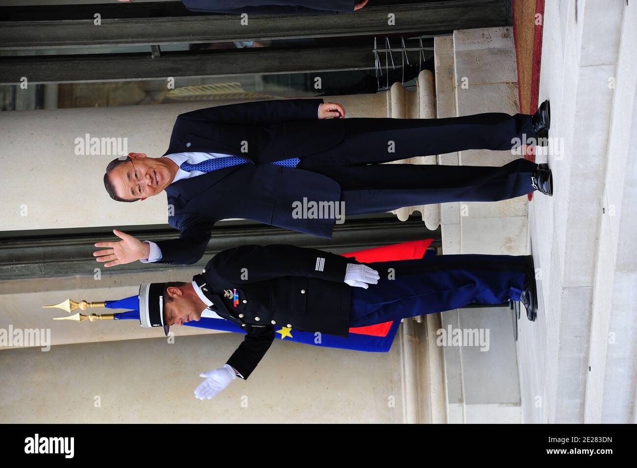 Le Secrétaire général de l'ONU, Ban Ki Moon, arrive au Palais de l'Elysée à Paris, en France, le 1er septembre 2011, à la conférence de Paris sur l'avenir post-Mouammar Kadhafi en Libye. Photo de Mousse/ABACAPRESS.COM Banque D'Images