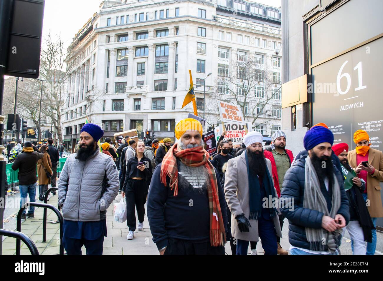 ALDWYCH, LONDRES, ANGLETERRE- 6 décembre 2020 : manifestations à Kisaan devant la Maison de l'Inde, protestant en solidarité avec les agriculteurs du Punjab contre Banque D'Images