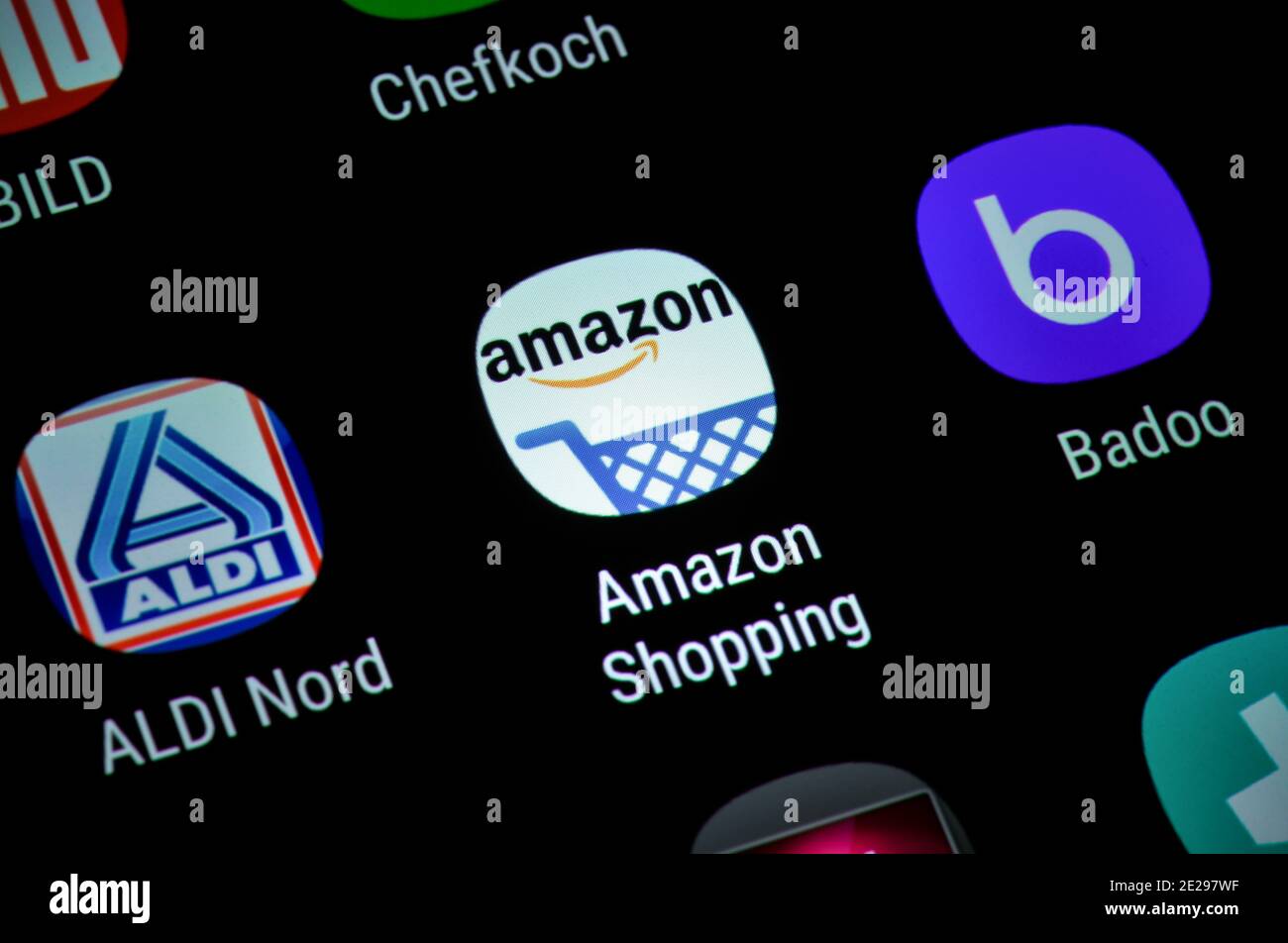 Smartphone, écran, App, shopping Amazon Banque D'Images