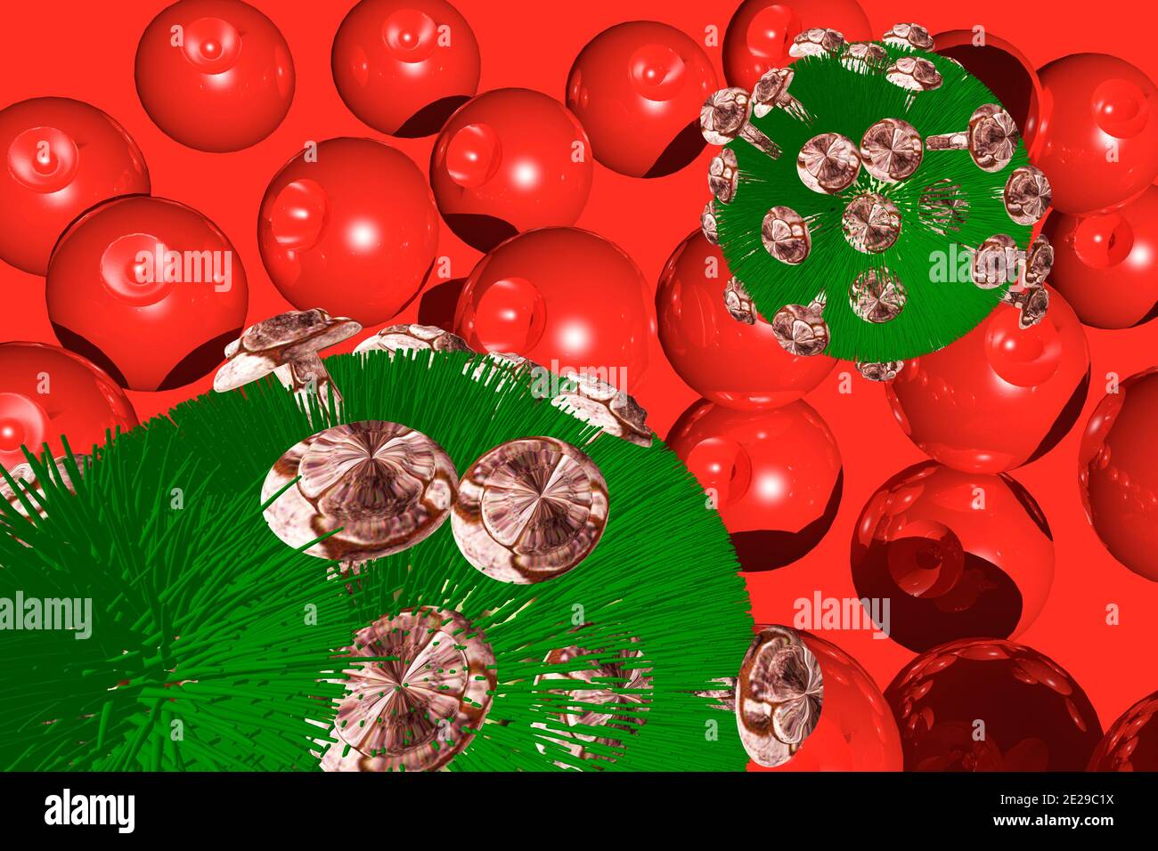 Macrophotographie du coronavirus SRAS COV 2 Covid 19 représentation au Mexique Vu sous un microscope d'étude et d'observation à Mexico Banque D'Images