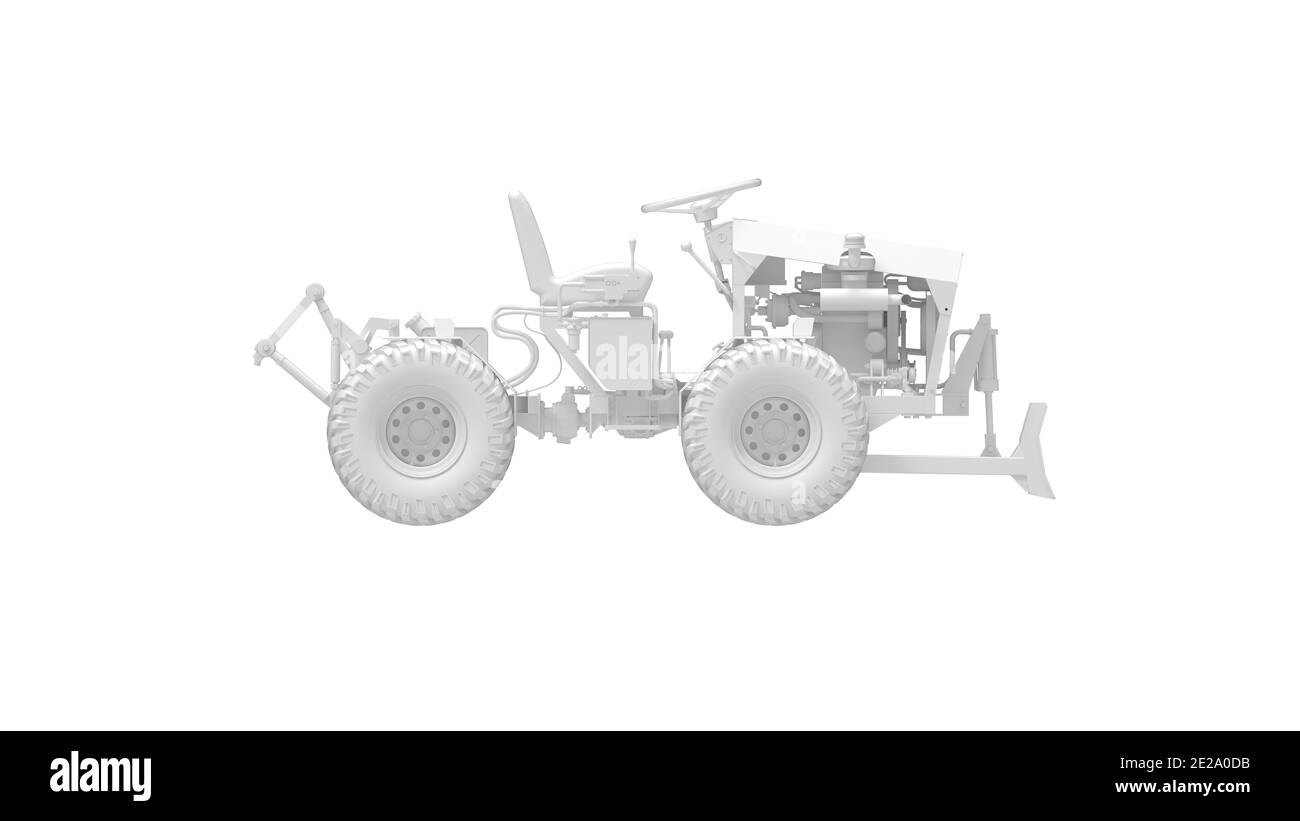 Rendu 3D d'un mini tracteur machine de travail ordinateur ingénierie de modélisation sur fond blanc Banque D'Images