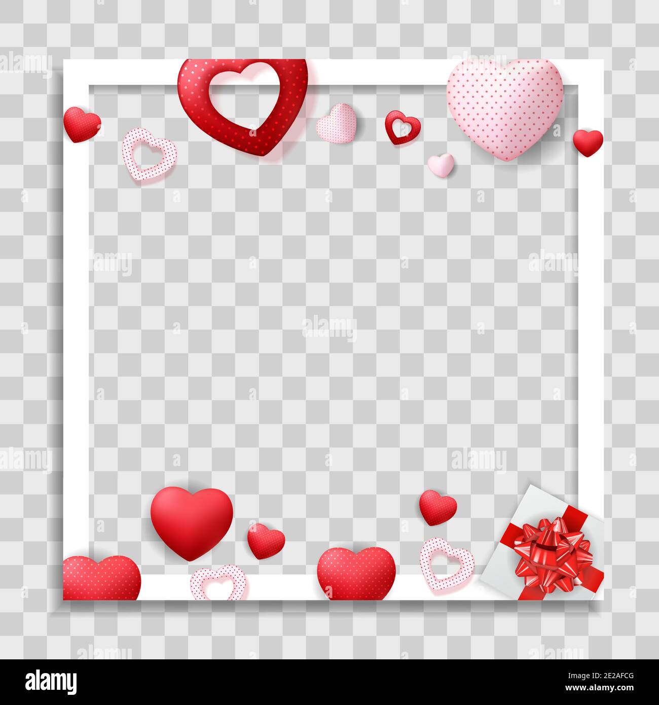 Modèle vide de cadre photo vierge avec coeurs pour la publication multimédia sur le réseau social pour la Saint-Valentin. Illustration vectorielle EPS10 Illustration de Vecteur