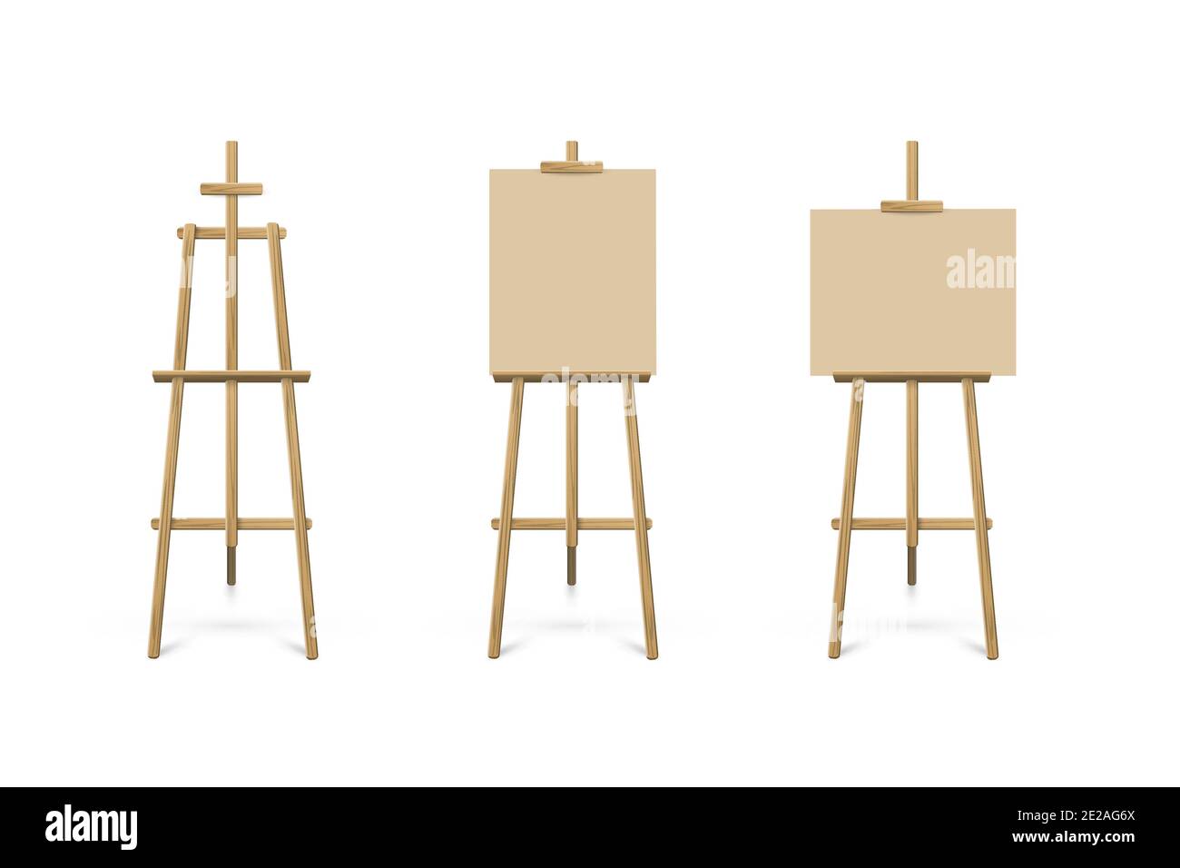 Chevalet debout avec tableau beige ou ensemble de toile. Tableau noir vierge sur trépied en bois pour l'art, la peinture, le dessin ou l'illustration vectorielle d'annonce. Studi Illustration de Vecteur Chevalet debout avec tableau beige ou ensemble de toile. Tableau noir vierge sur trépied en bois pour l'art, la peinture, le dessin ou l'illustration vectorielle d'annonce. Studi Illustration de Vecteur