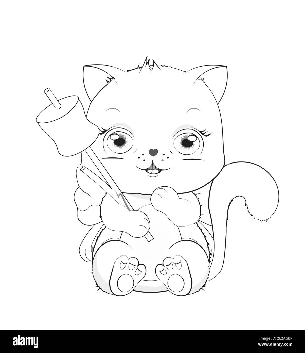 Livre De Coloriage Blanc Chat Fille Chaton Avec Noeud Corne D Licorne Image A La Main Dessin Style De Dessin Anime Pour Le Dessin Imprime Carte De Voeux Anniversaire Carte Postale Image Vectorielle