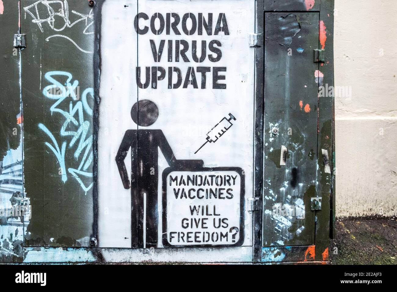 Brighton, 13 janvier 2021: Graffiti anti-vax dans les rues de Brighton ce matin crédit: Andrew Hasson/Alay Live News Banque D'Images