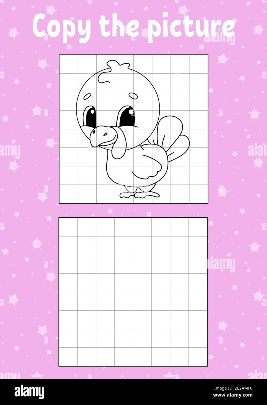 Copiez la photo. Pages de livre de coloriage pour les enfants. Oiseau de dinde. Feuille de travail de développement de l'éducation. Jeu pour enfants. Pratique de l'écriture manuscrite. Caractère drôle. Illustration de Vecteur