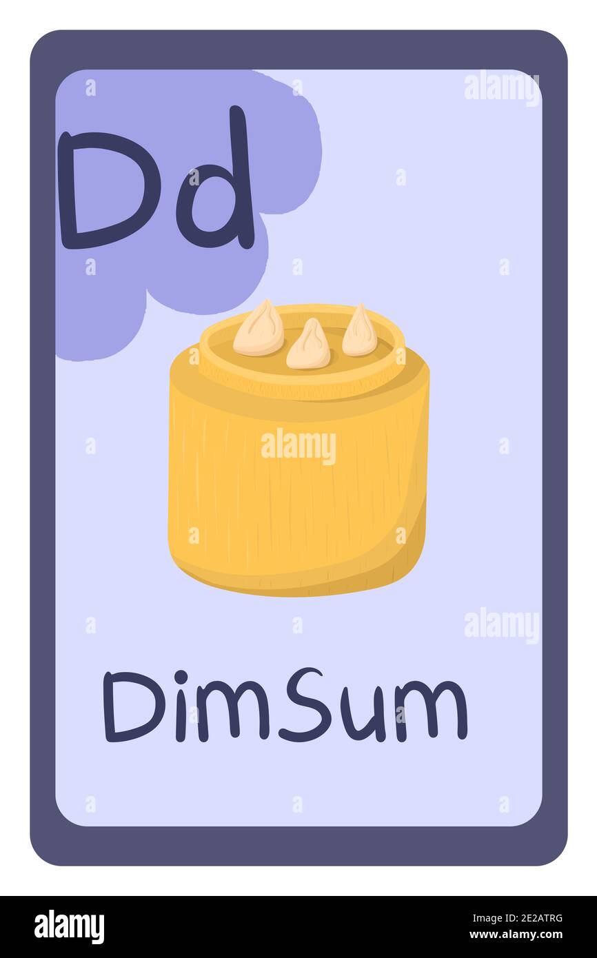 Alphabet dans vecteur, lettre D - dimsum. Langue anglaise. Modèle plat coloré. Collection d'illustartion de fruits, légumes et aliments. Illustration de Vecteur