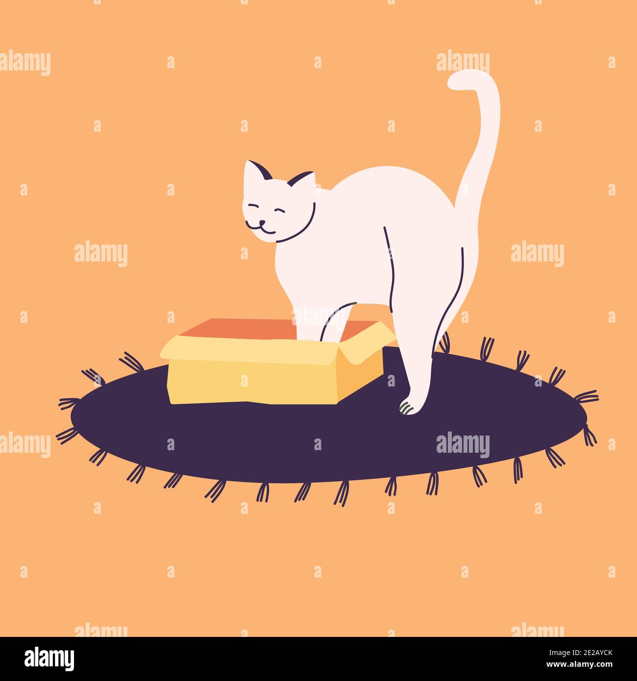 Illustration vectorielle chat blanc se cachant dans une boîte ou un panier.sur la moquette. Illustration de Vecteur