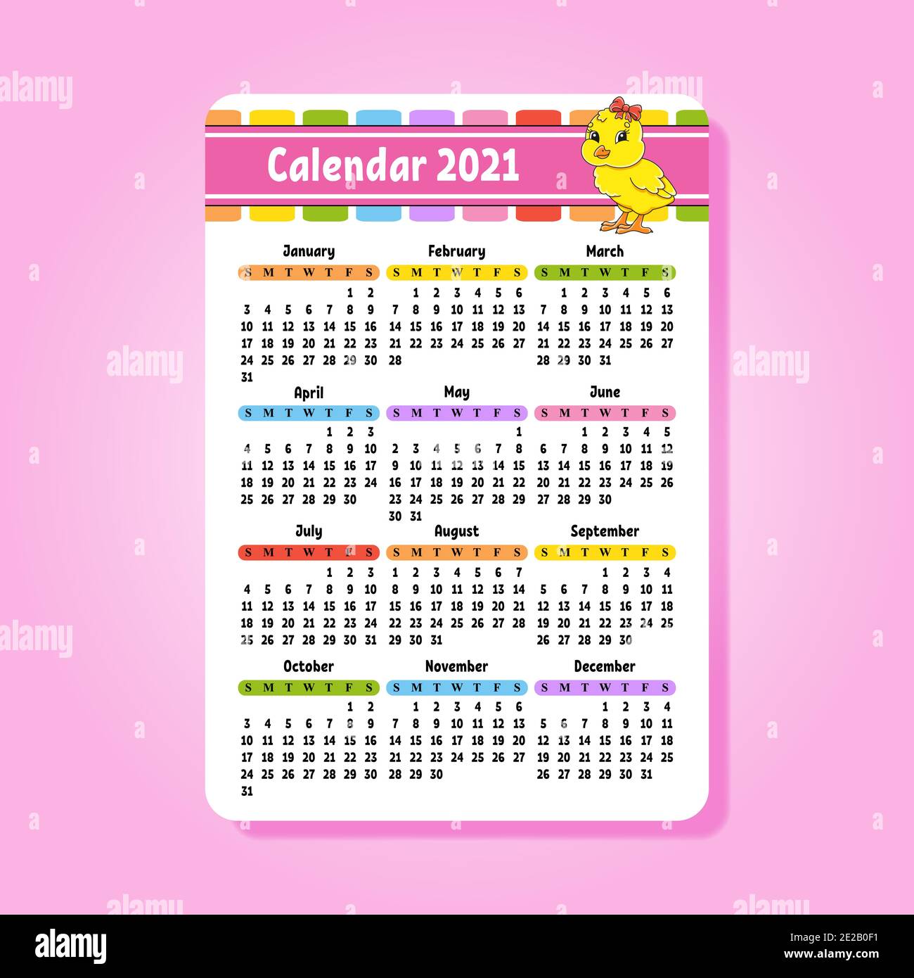 Calendrier Pour Avec Un Personnage Mignon Poulet Bebe Design Amusant Et Lumineux Illustration Vectorielle De Couleur Isolee Taille De Poche Style De Dessin Anime Image Vectorielle Stock Alamy
