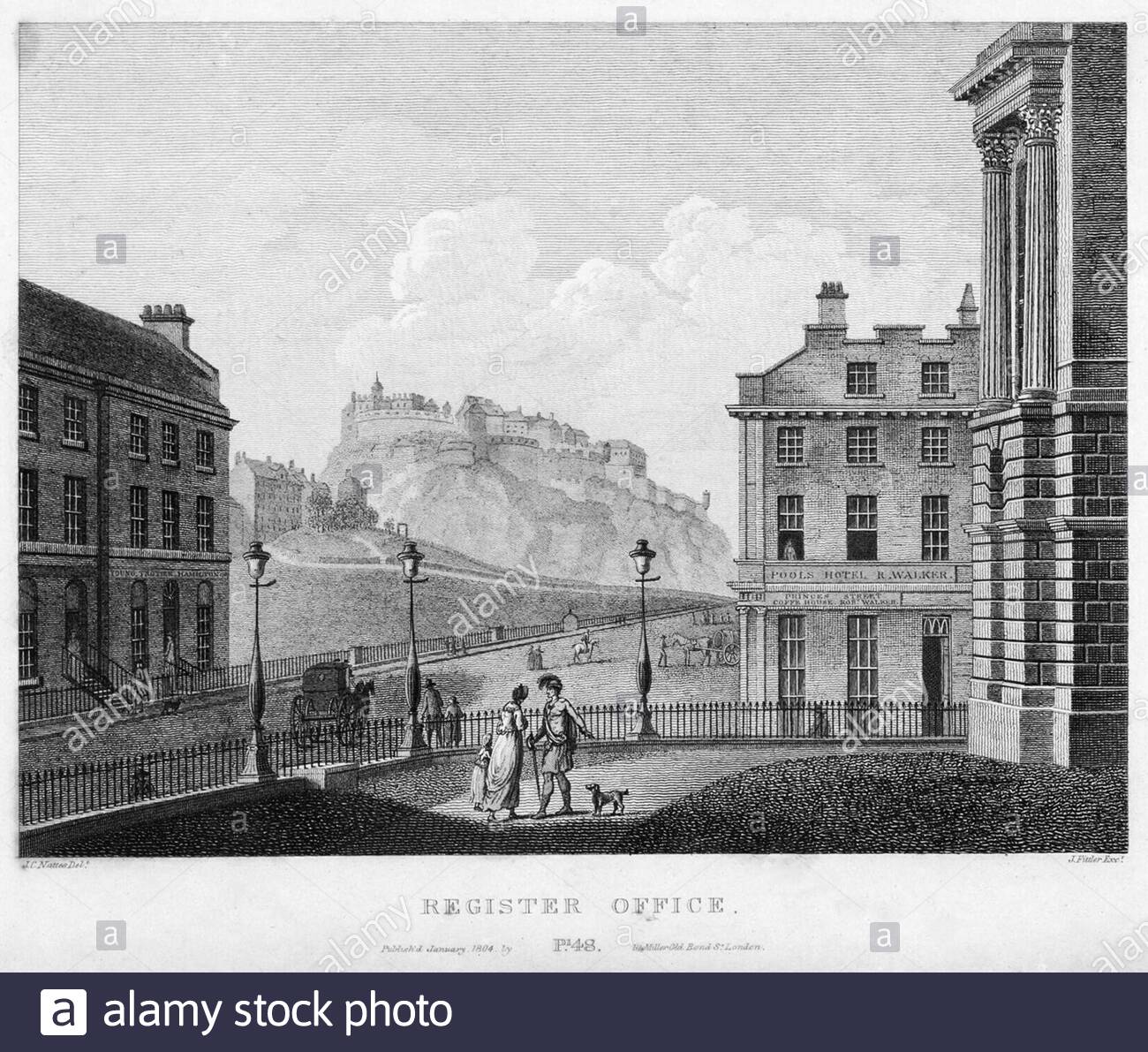 Bureau du registre, Édimbourg, Écosse, gravure ancienne de 1804 Banque D'Images