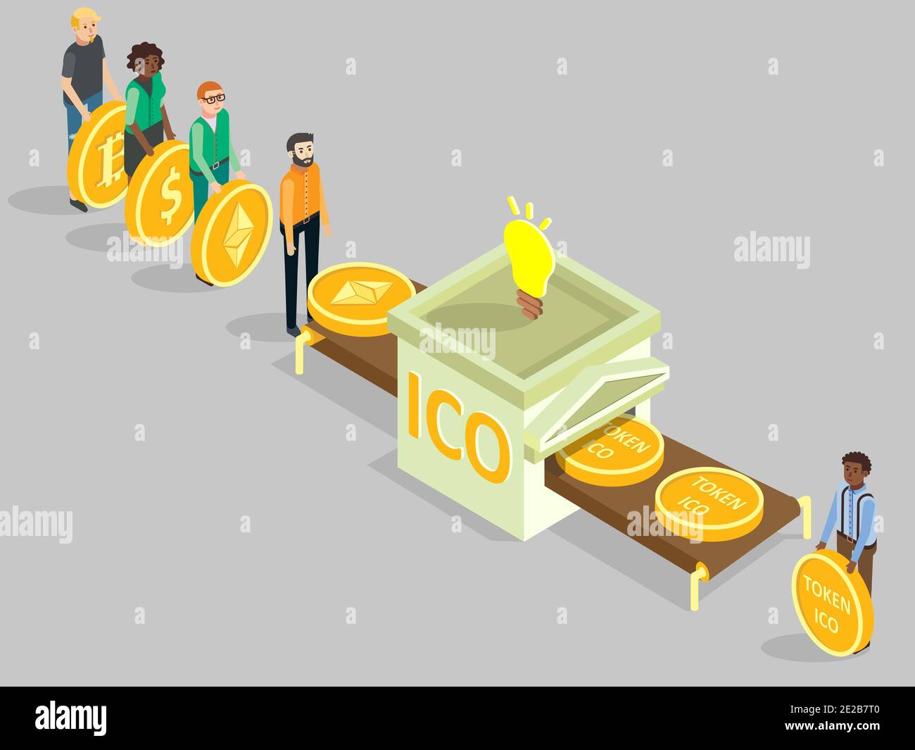 Illustration isométrique de vecteur de concept ICO Illustration de Vecteur