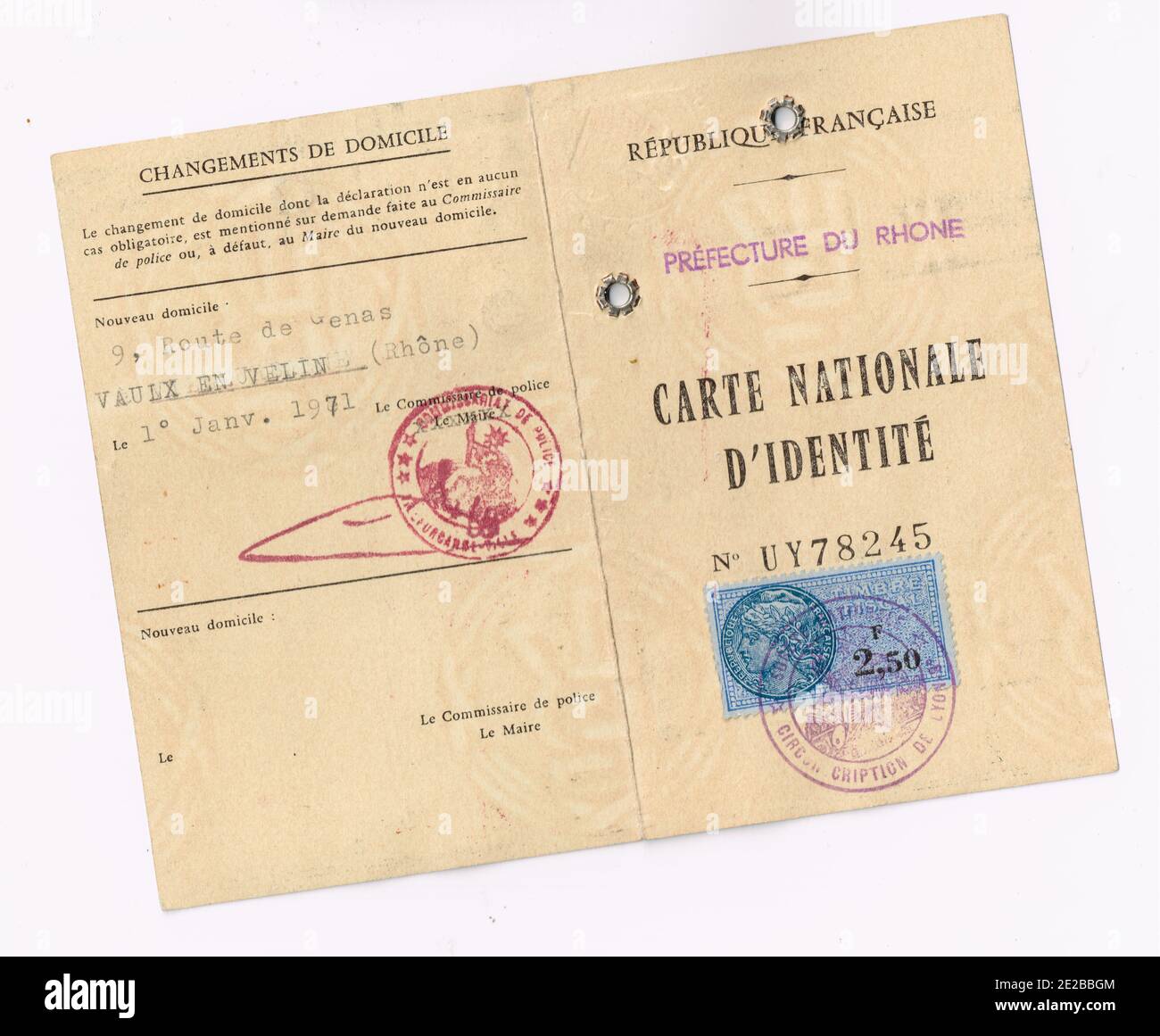 Carte d'identité française, France, 1965 Banque D'Images