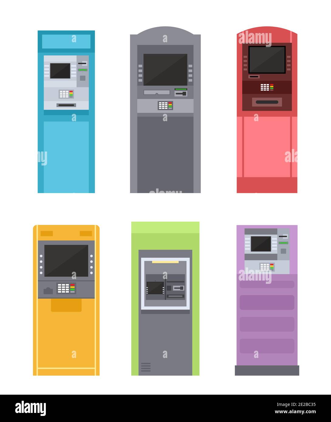 Distributeur automatique de billets pour le paiement, ensemble isolé de terminal de rue, équipement bancaire coloré Illustration de Vecteur