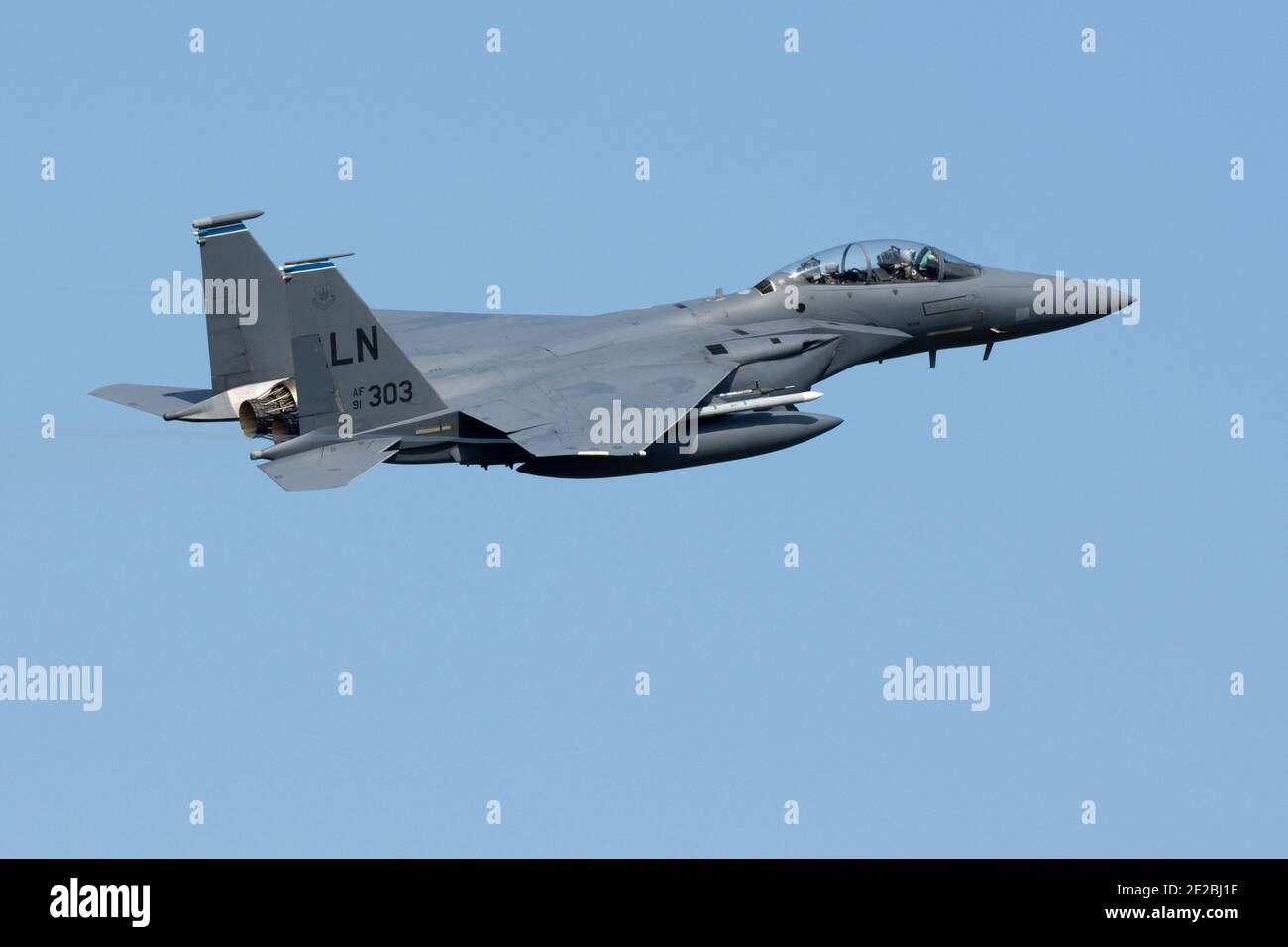 McDonnell Douglas F-15E Strike Eagle, 91-0303 a codé 'LN' de la 48e Escadre Fighter, 492 Escadron Fighter, USAFE, basée et vue à la RAF Lakenheath Banque D'Images