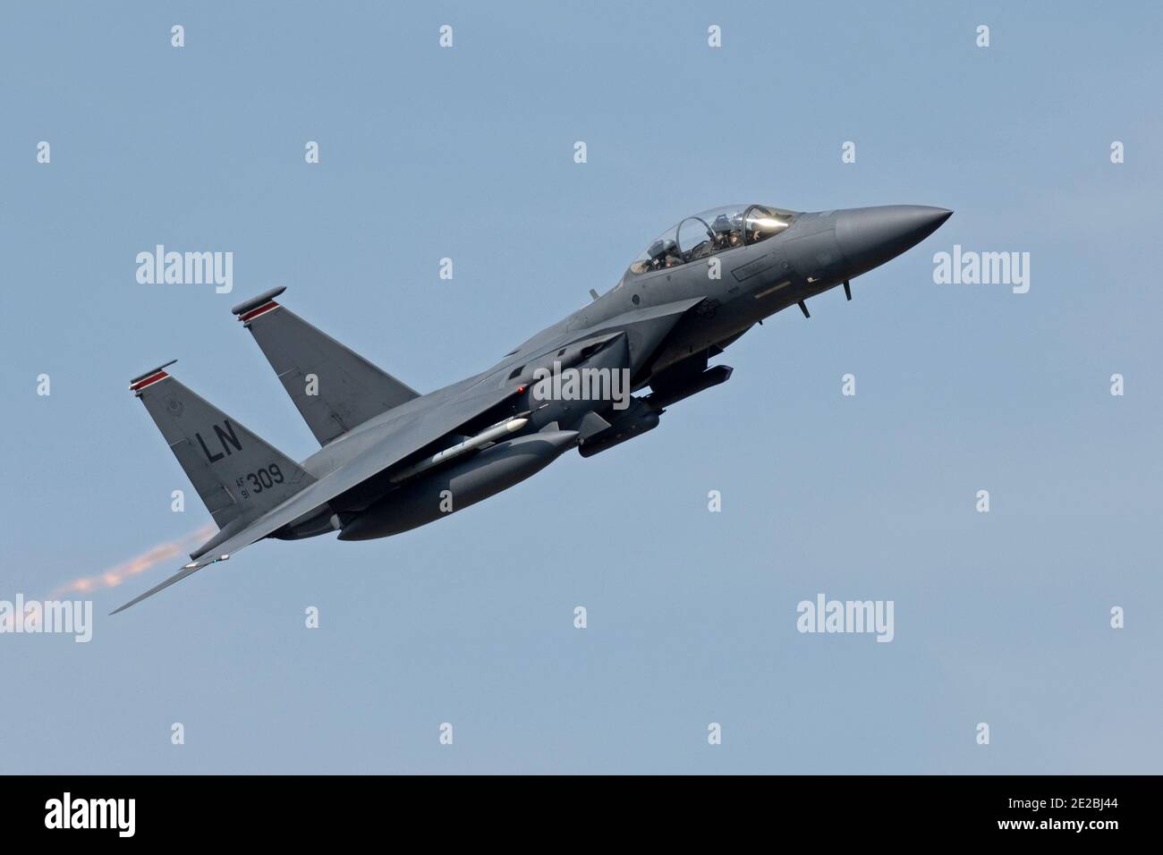 McDonnell Douglas F-15E Strike Eagle de la 48e Escadre de chasseurs, 494e Escadron de chasseurs, USAFE, basée et vue à la RAF Lakenheath, en Angleterre Banque D'Images