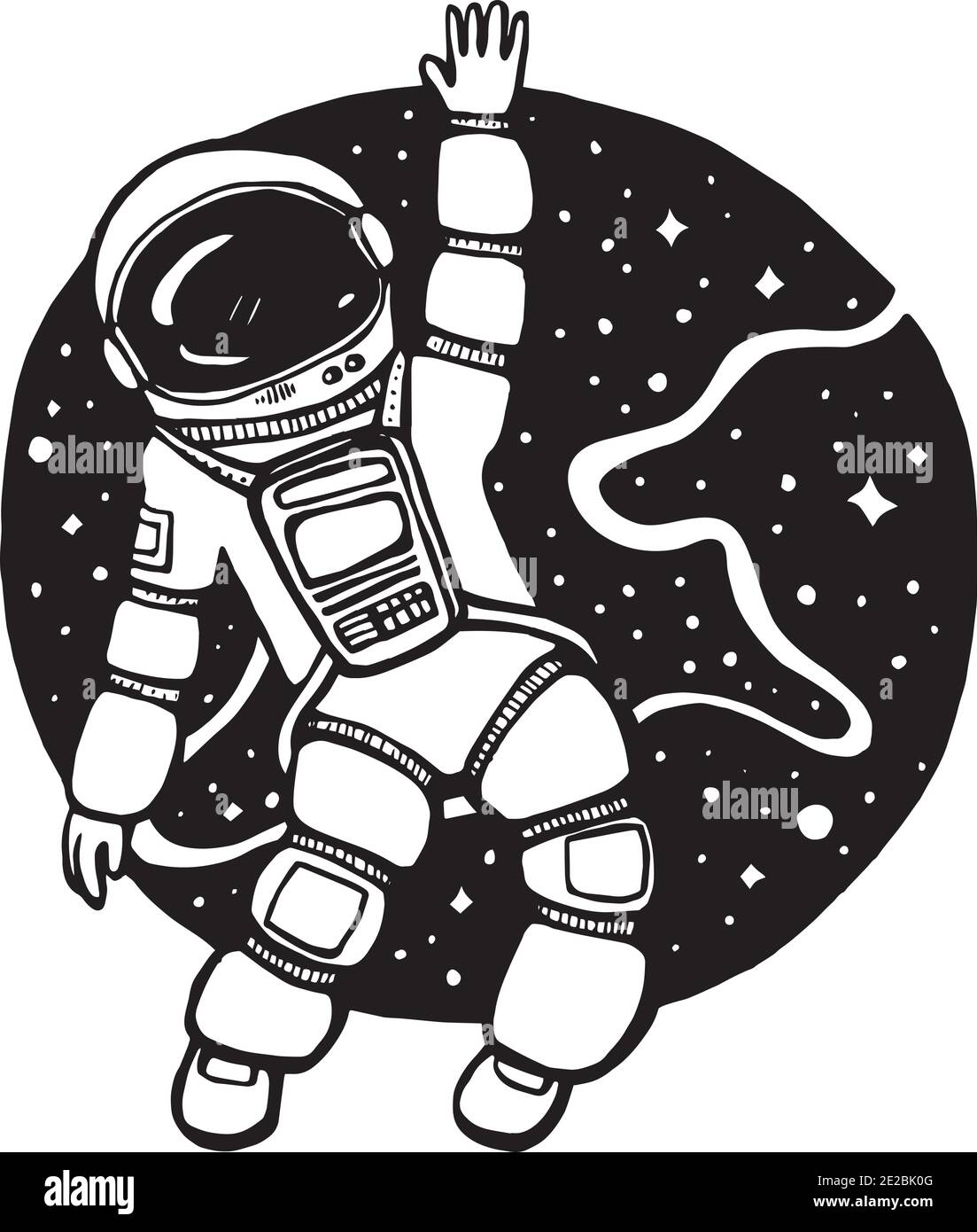 Illustration vectorielle du cosmonaute, astronaute dans l'espace avec tambour sur fond blanc et gris foncé. Illustration de Vecteur