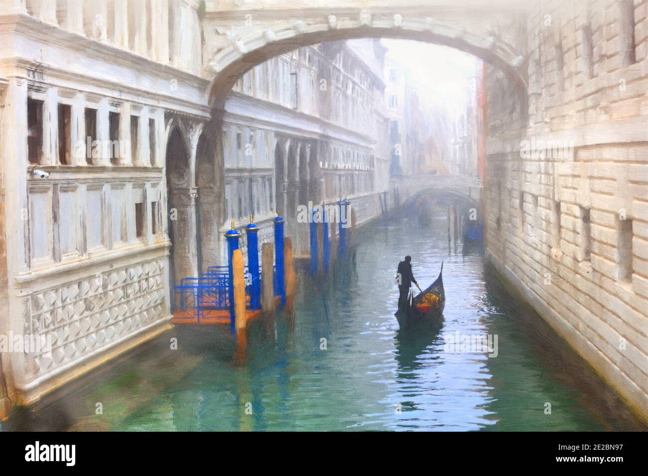 Venise, Italie. Célèbre pont de vues et gondole. Peinture aquarelle Banque D'Images