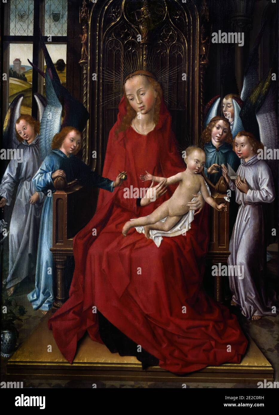 La Vierge Enthronée avec les Anges Maître de la légende Barbara 1470- 1500 Flamand Belgique ( Maître de la Lémande de sainte Barbe actif à Bruxelles, vers 1470-vers 1500 ) Banque D'Images