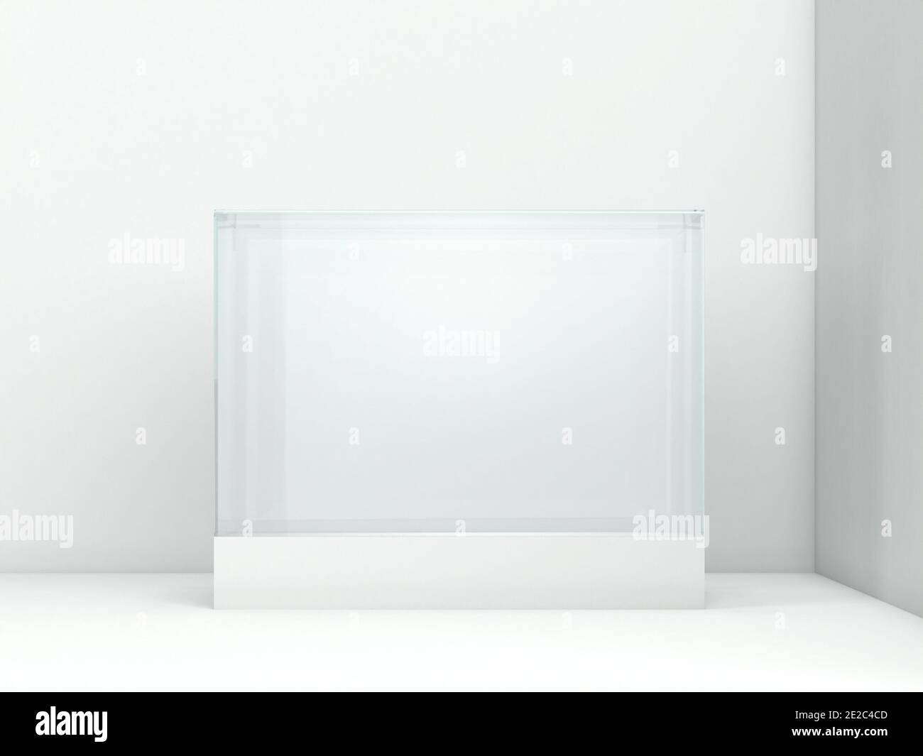 Présentoir en verre vide. illustration 3d isolée sur fond blanc Banque D'Images