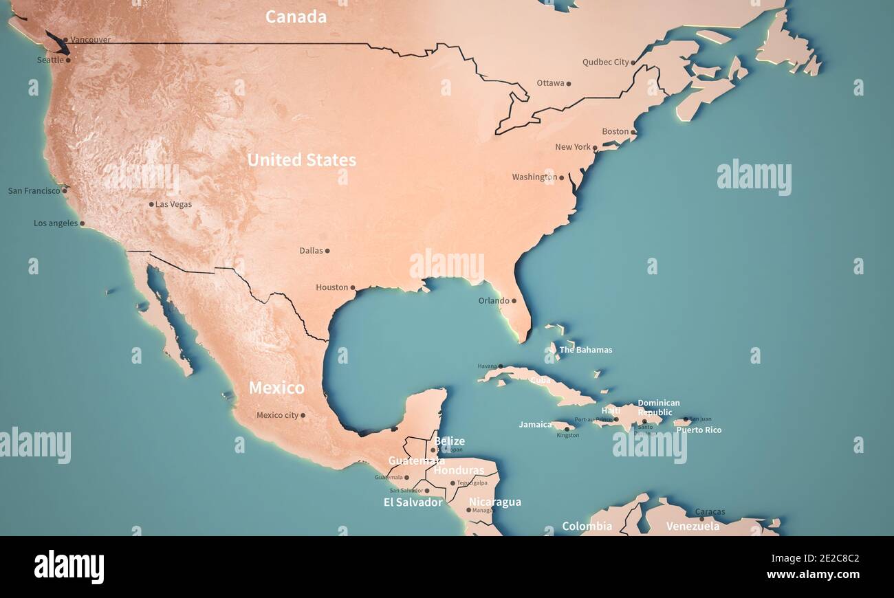 Topographie rendu 3d de la carte du monde. Banque D'Images