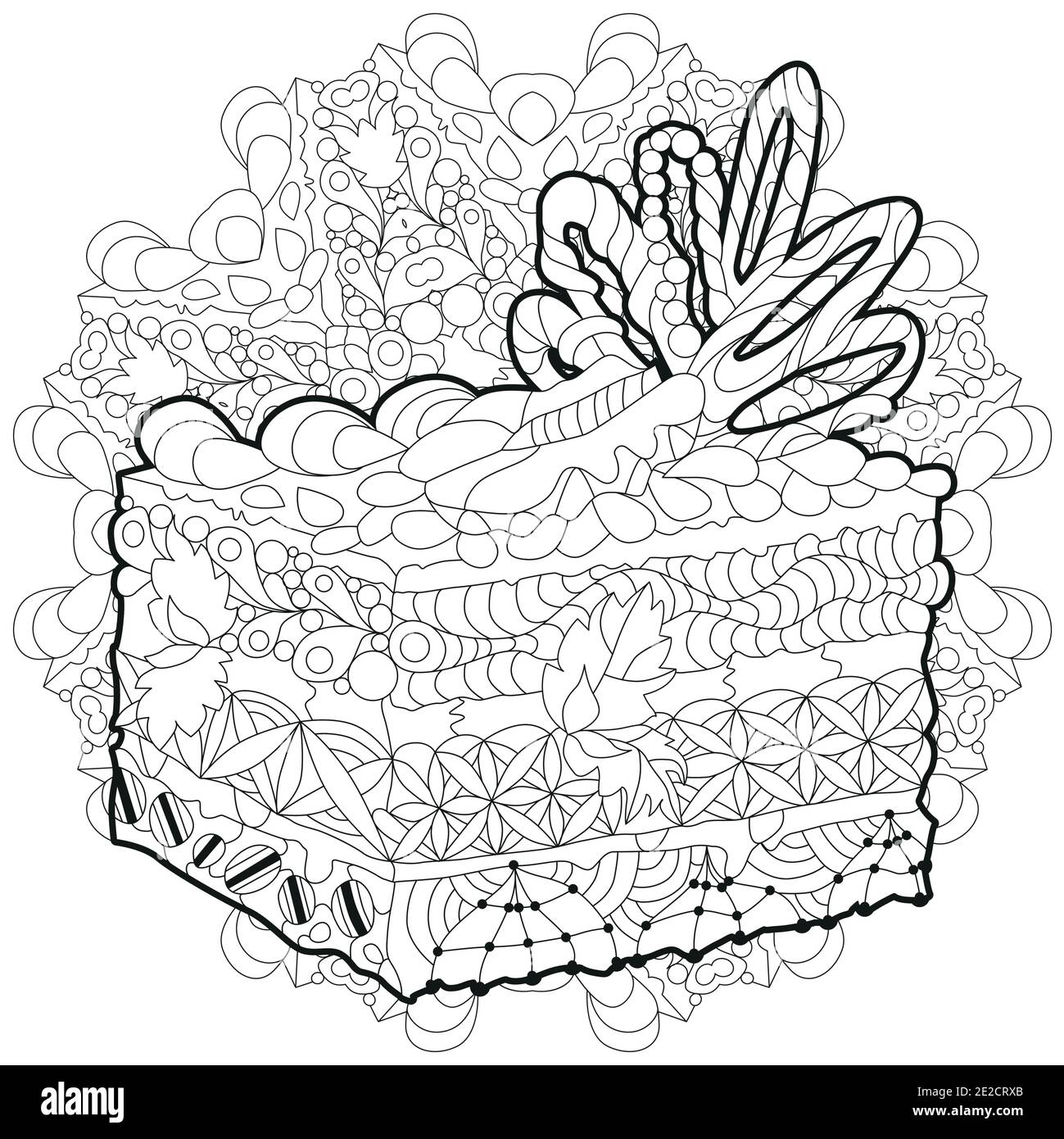 Morceau De Gateau Vectoriel Avec Ornements Abstraits Avec Mandala Illustration Dessinee A La Main Pour Colorier Pour T Shirt En Zentangle En Forme De Doodle Image Vectorielle Stock Alamy