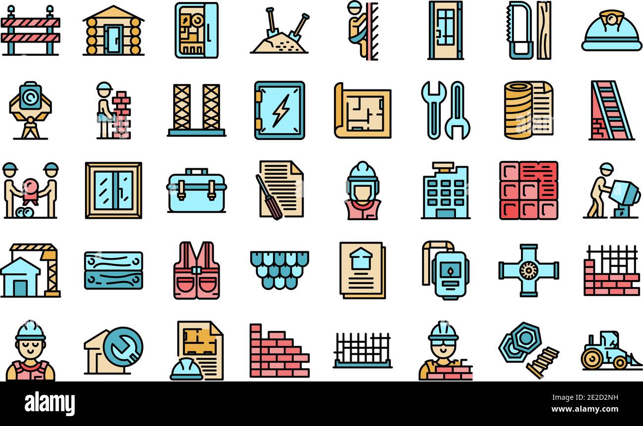 Ensemble d'icônes du constructeur. Ensemble de contours des icônes vectorielles du constructeur ligne fine couleur plate sur blanc Illustration de Vecteur