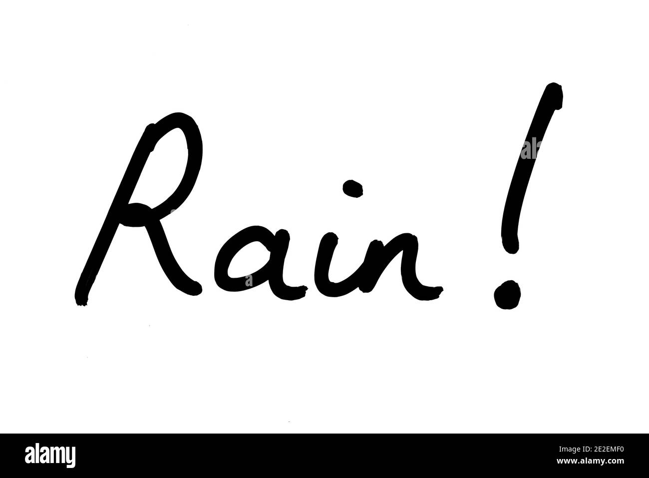 Pluie ! manuscrit sur fond blanc. Banque D'Images