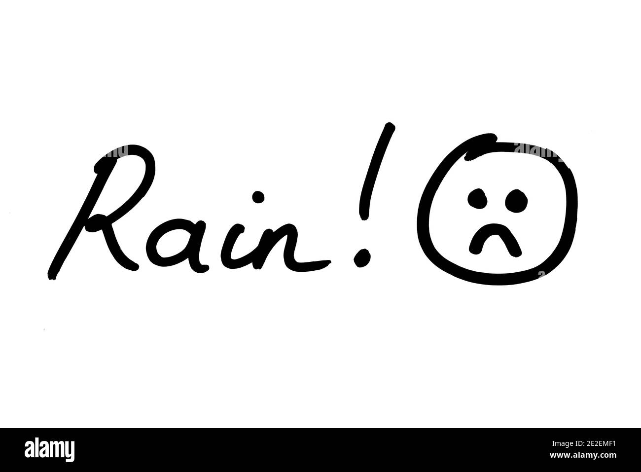 Pluie ! manuscrit sur fond blanc. Banque D'Images