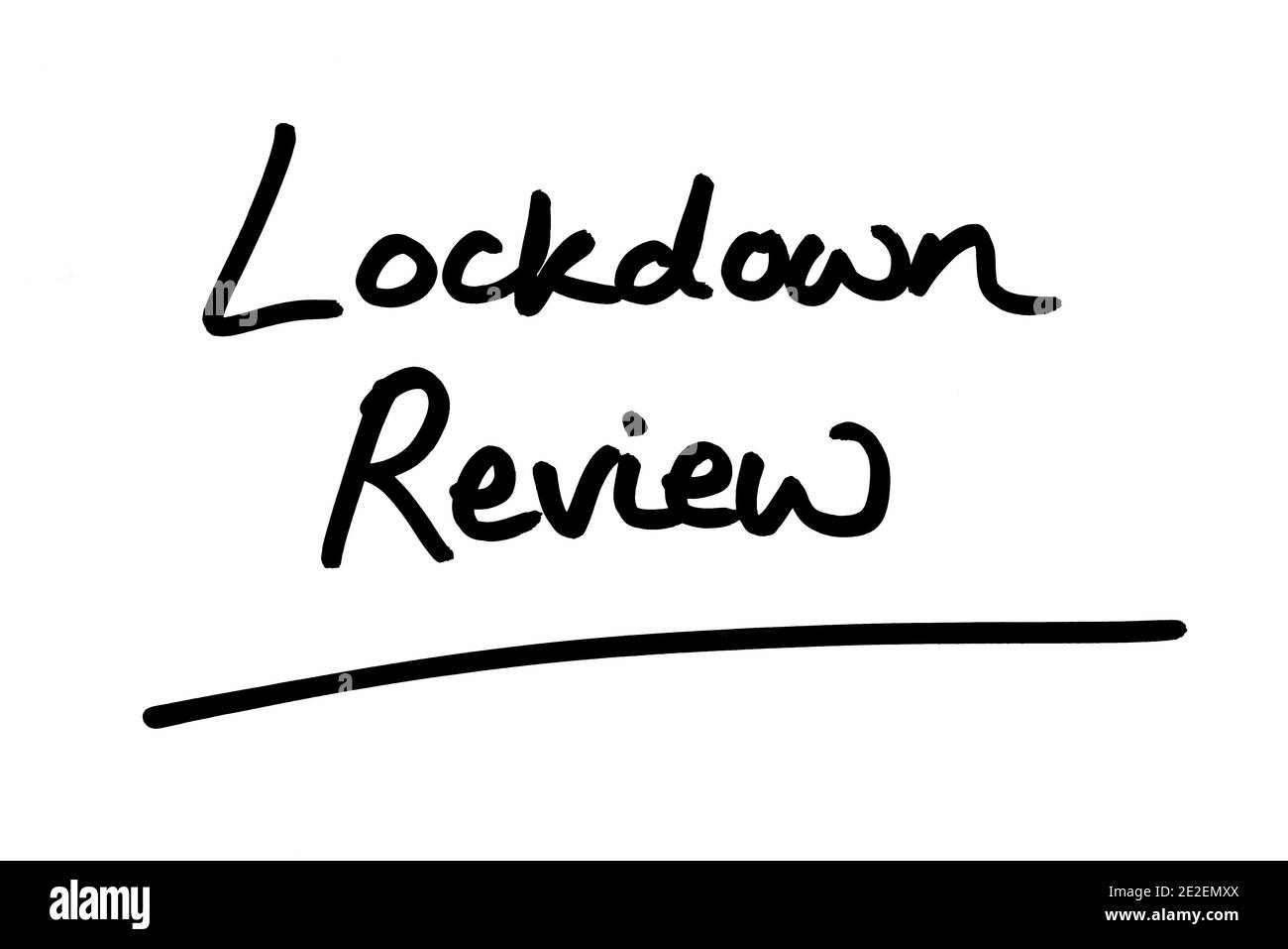 LockDown Review, manuscrit sur fond blanc. Banque D'Images