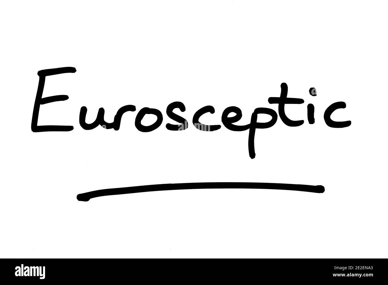 Le mot eurosceptique, manuscrit sur fond blanc. Banque D'Images