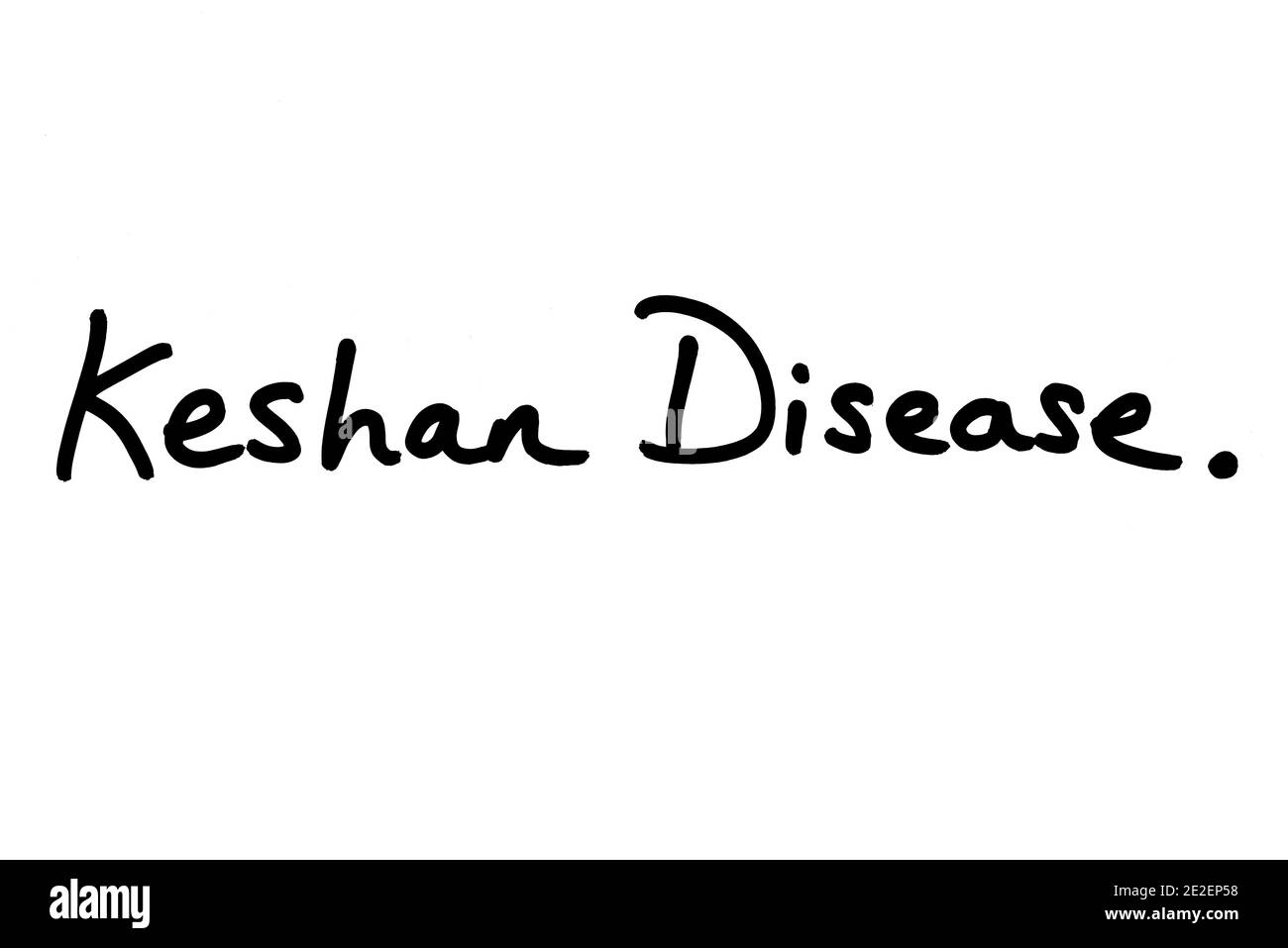 La maladie de keshan, manuscrite sur fond blanc. Banque D'Images