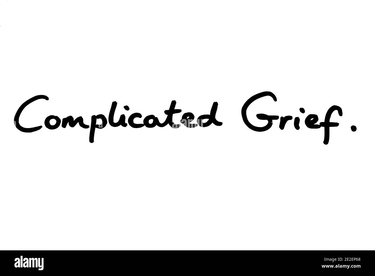 Grief compliqué, manuscrit sur fond blanc. Banque D'Images