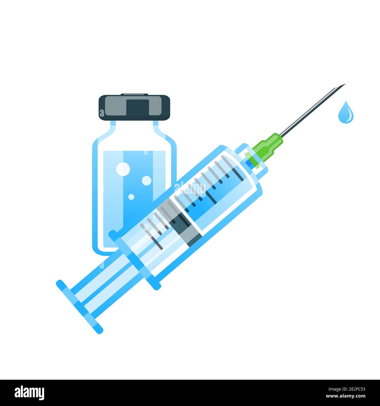 Concept de vaccination. Flacon de vaccin et seringue médicale. Traitement médical et soins de santé. Symbole médical, vaccination, concept de traitement. Vét. Isolée Illustration de Vecteur