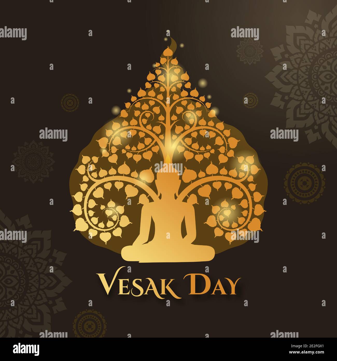 Journée Vesak avec bouddha assis sous et motif d'art thaïlandais décor de fond Illustration de Vecteur