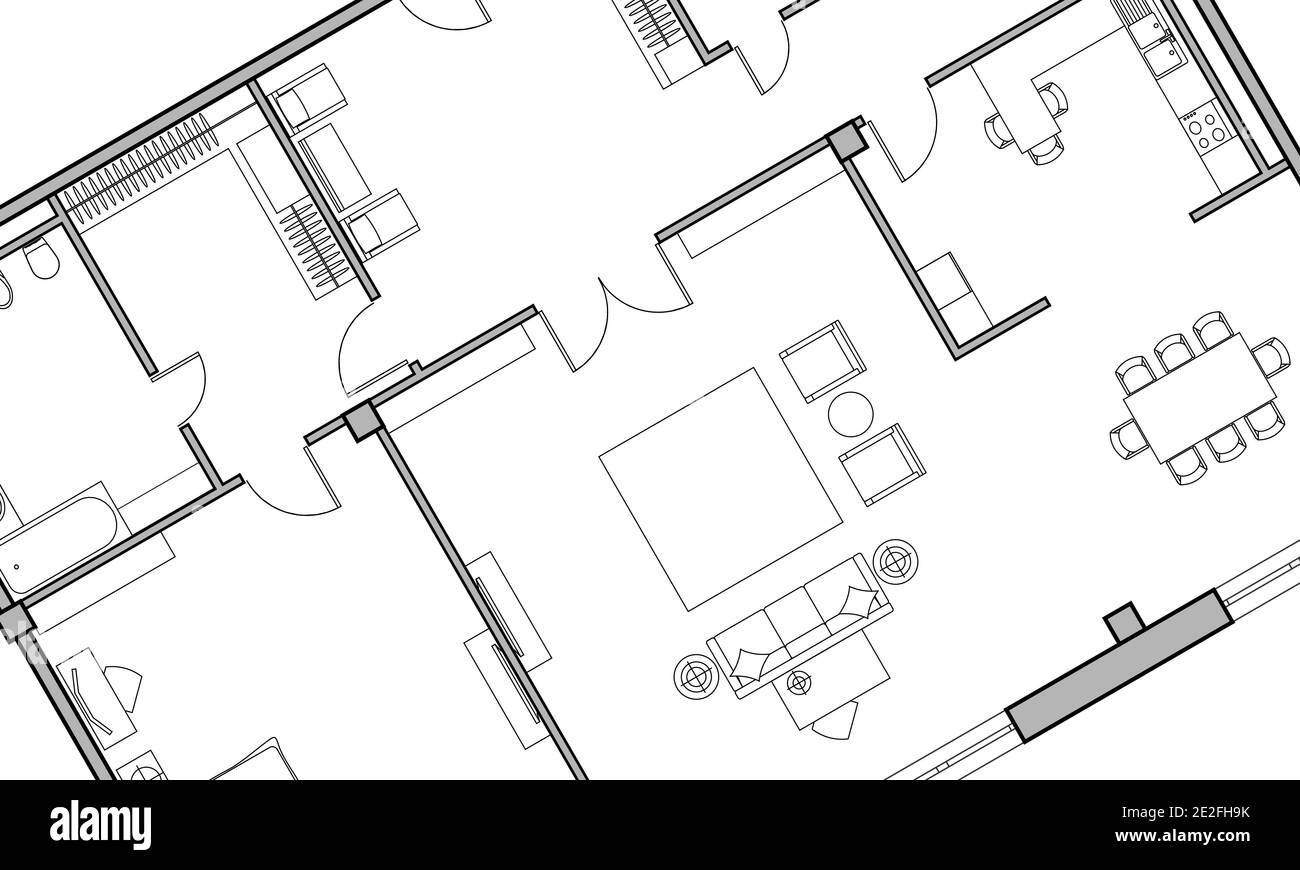 Arrière-plan architectural. Partie du projet architectural, plan architectural de l'appartement. Illustration vectorielle noire et blanche EPS10 Illustration de Vecteur