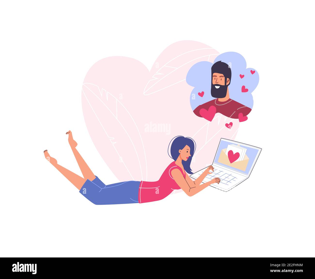 Personnages de dessin animé plat couple dans l'amour communiquer en ligne, salutation de Saint-Valentin concept d'illustration de vecteur de carte Illustration de Vecteur