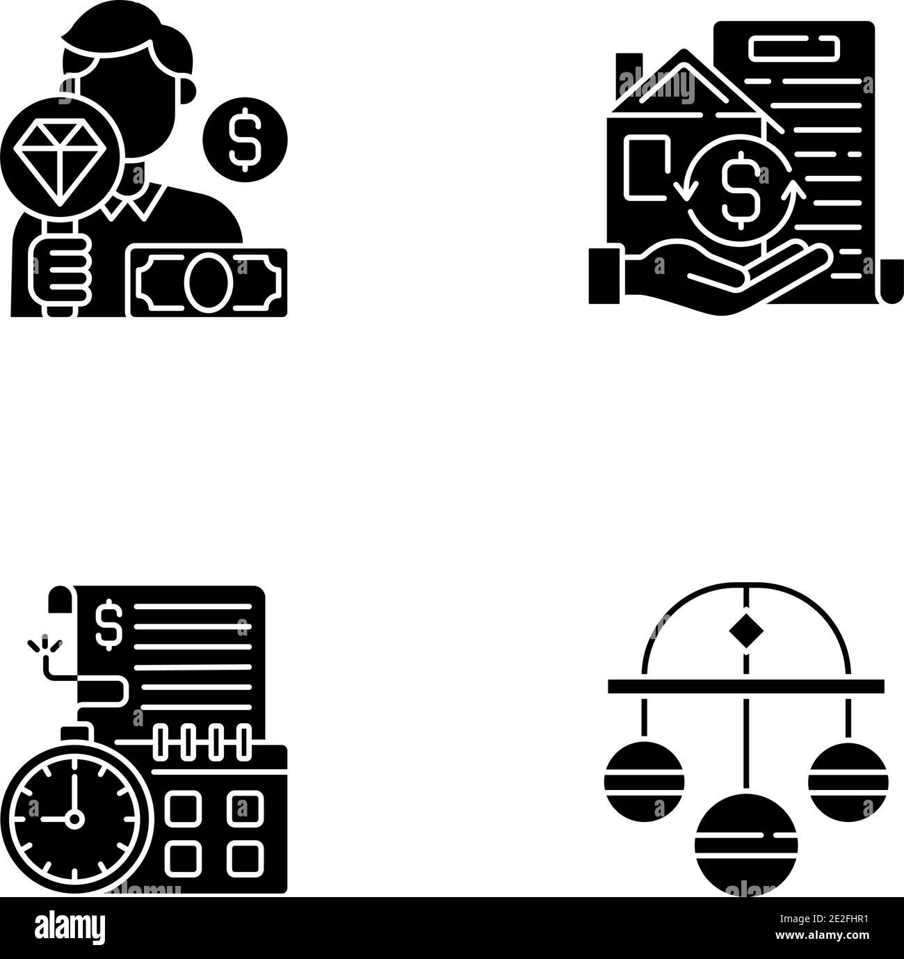 Prêts collatéraux basés sur des icônes de glyphe noir sur l'espace blanc Illustration de Vecteur