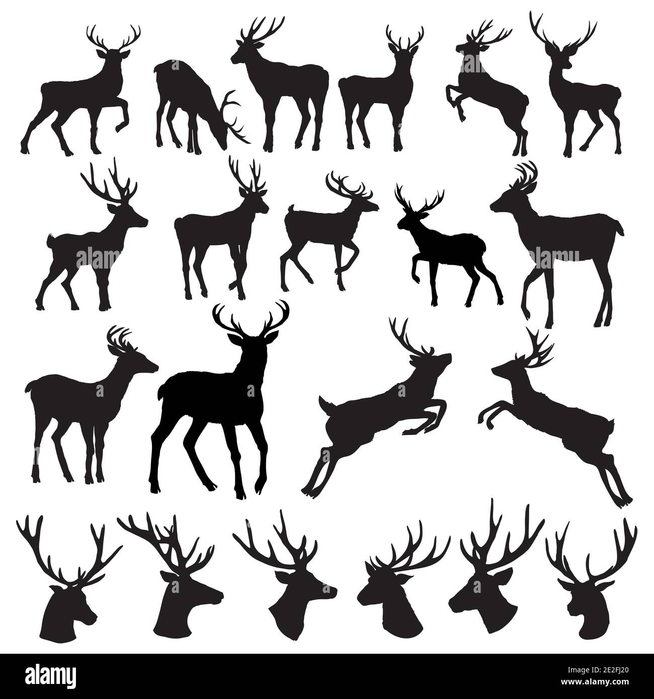 Ensemble de silhouette de cerf sur fond blanc Illustration de Vecteur
