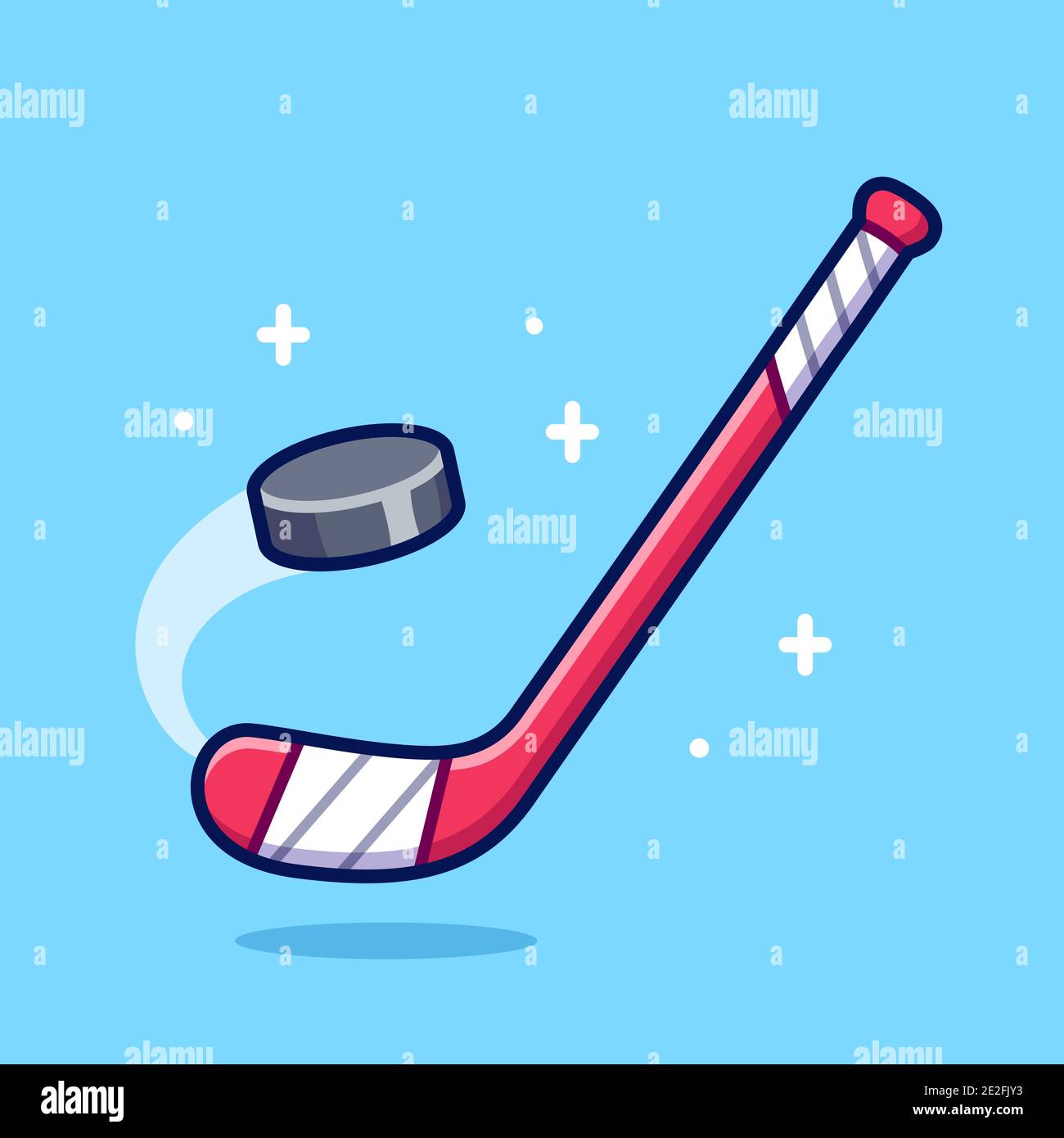 Bâton de hockey rouge frappant le palet de hockey, simple dessin animé plat. Illustration de clip art vectoriel pour sports d'hiver. Illustration de Vecteur