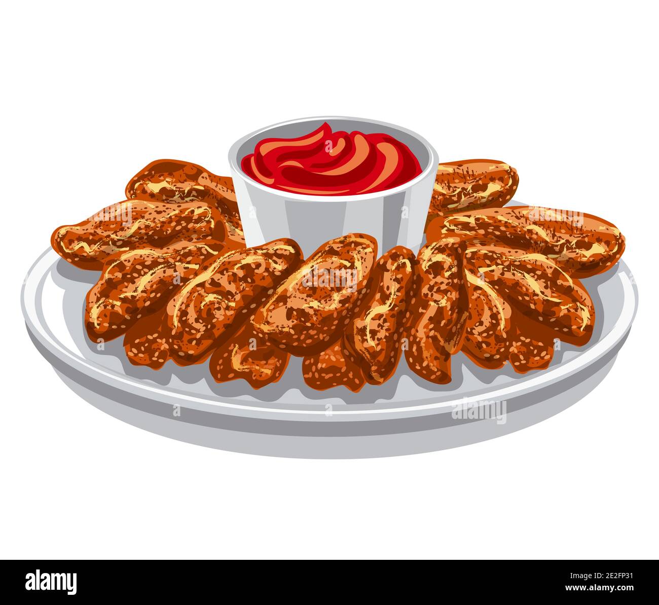 ailes de poulet grillées au barbecue avec sauce tomate sur l'assiette Illustration de Vecteur